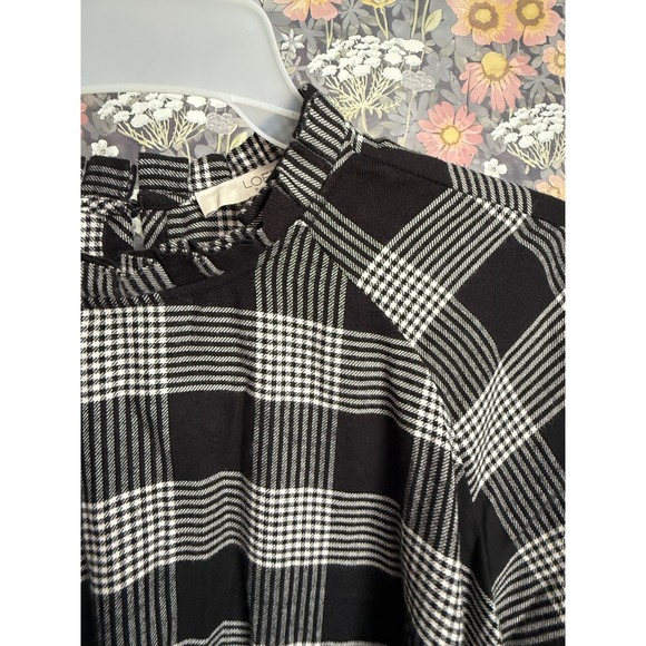 LOFT PLUS Women Black White Plaid Mock Neck Ruffle Long Sleeve Blouse Size 20 - Picture 9 of 9